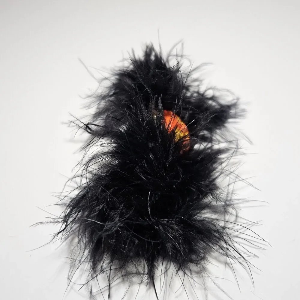 Black Feathery Orange Halloween Pumpkin Barrette Silver Tone
